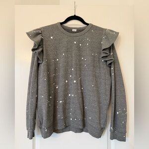 Clare V Splatter Paint Ruffle Sleeve Sweatshirt
